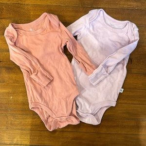 Honest Organic Cotton Two Pink Long Sleeve Bodysuits Infant Onesies 0-3 Months